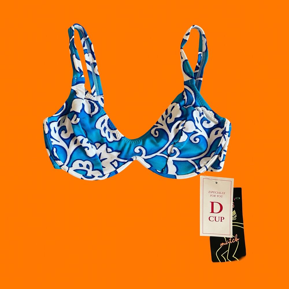90's vintage tropical hibiscus floral print bikini top MEDIUM d cup *deadstock*